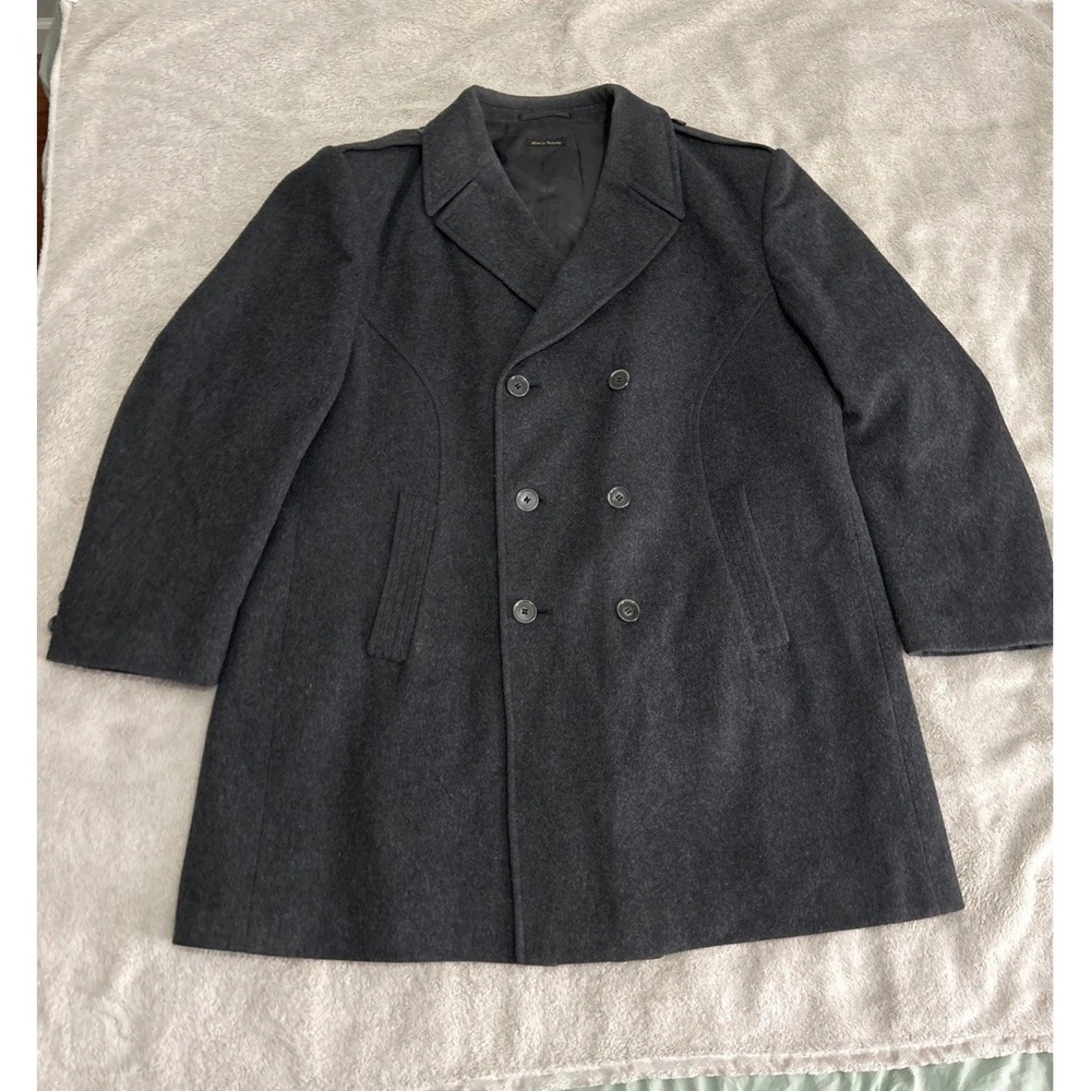 Vintage Virany Double Breasted Wool Overcoat Peacoat Charcoal Men's Size 38L 25w